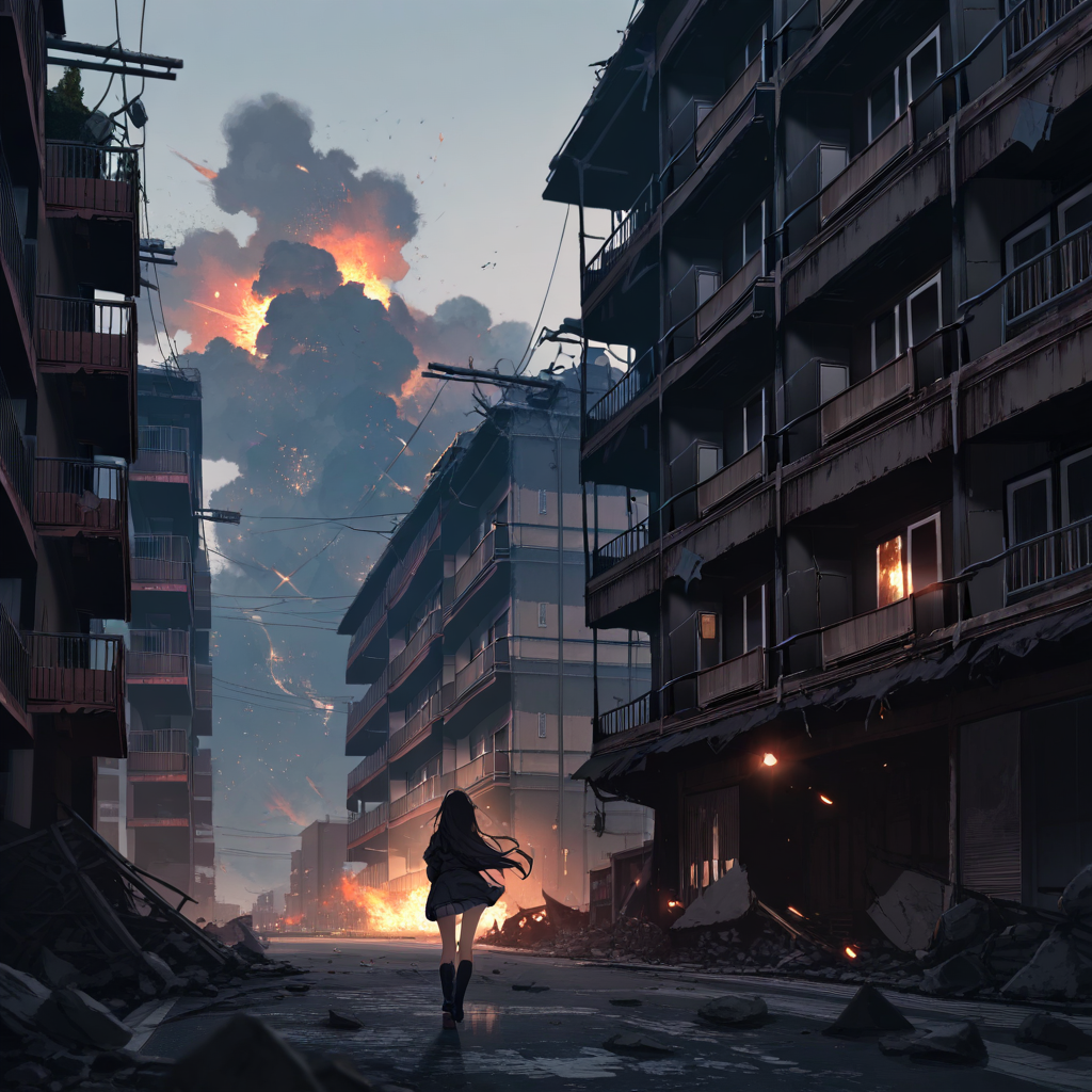 Abandoned Halloween city street – foggy night anime background