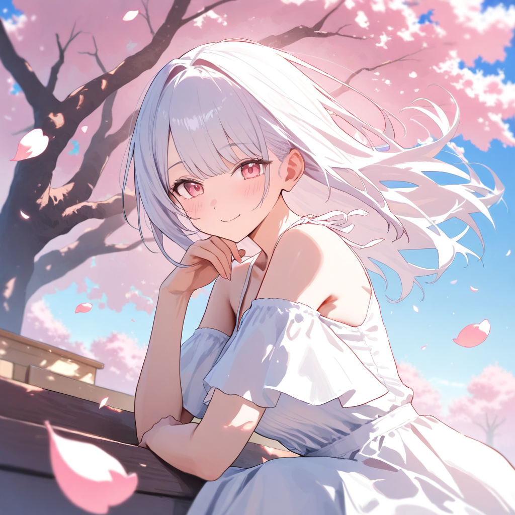 Bunny-themed adorable kawaii anime girl with pink dress, sparkles and playful pose